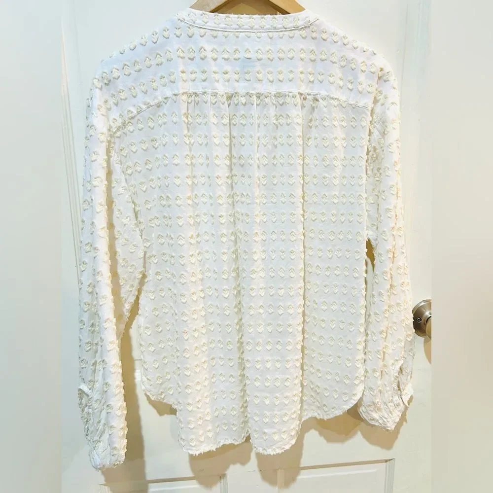 Anthropologie Pilcro Ivory Puff Sleeve Peasant Buttondown Top Cotton Boho Size S